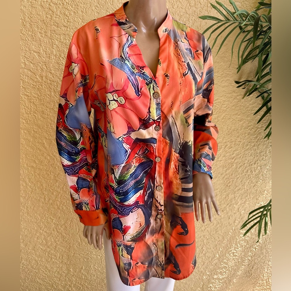 NORACORA orange and multi color blouse - Picture 3 of 10